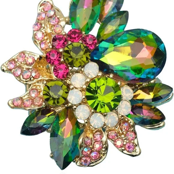 Luxury Women's Austrian Crystal Leaves Flower Big Cocktail Statement Rings Stret - Picture 1 of 7